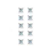 5-Pair Set Sterling Silver Blue Topaz Princess-Cut 5mm Square Stud Earrings