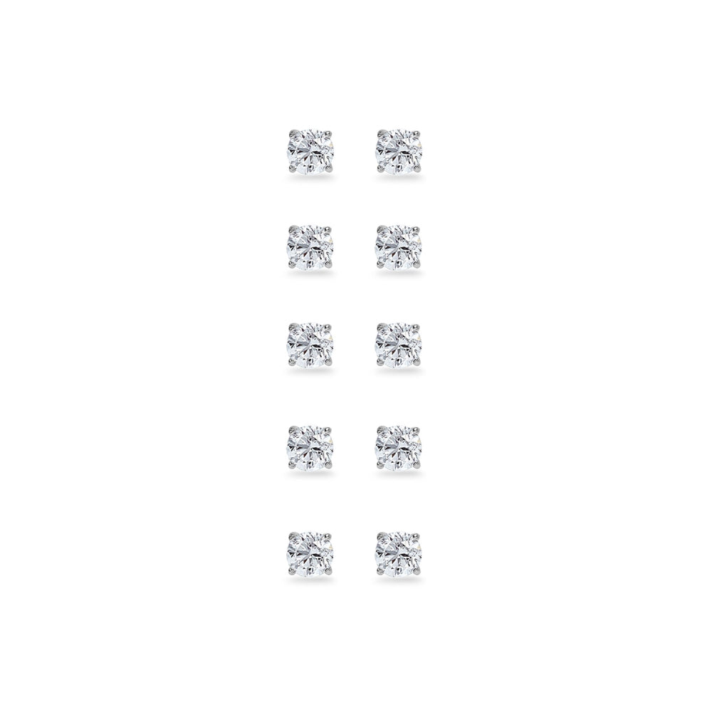 5-Pair Set Sterling Silver White Topaz 4mm Round Stud Earrings-2