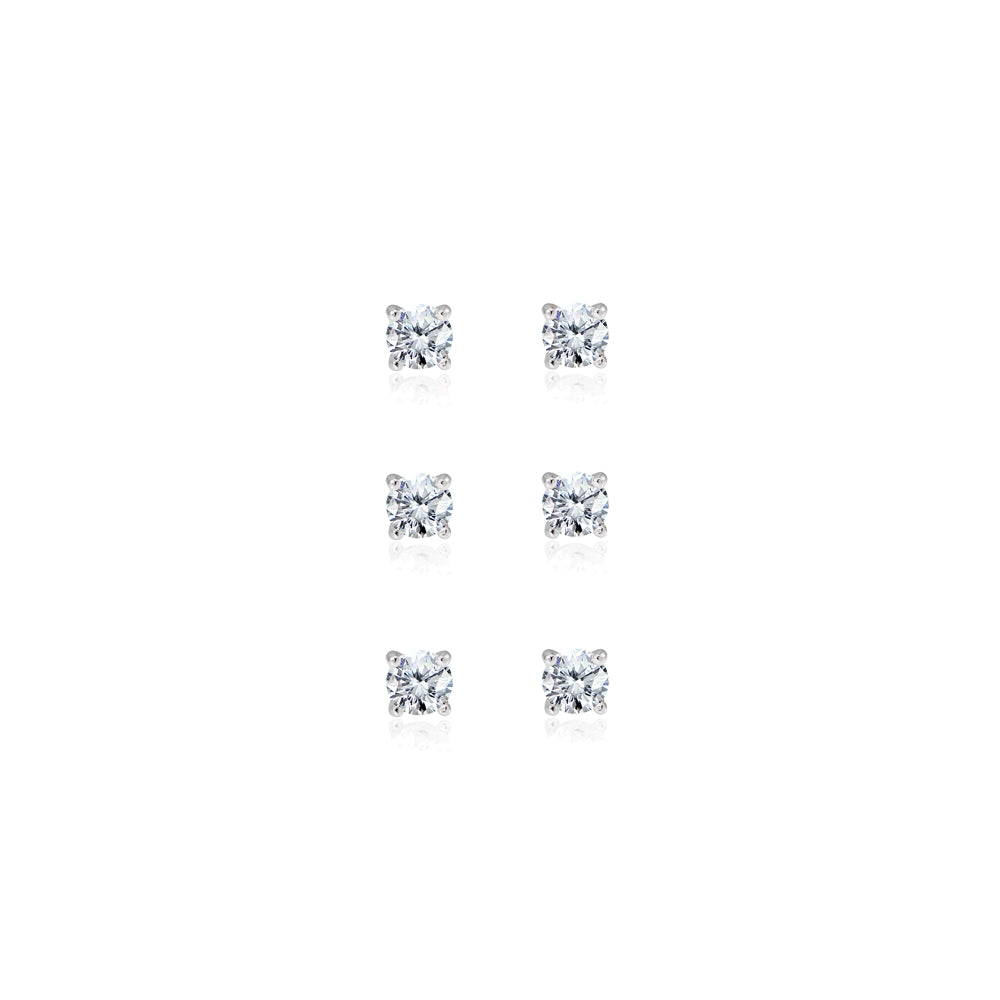 3-Pair Set Sterling Silver Cubic Zirconia 5mm Round Stud Earrings-2