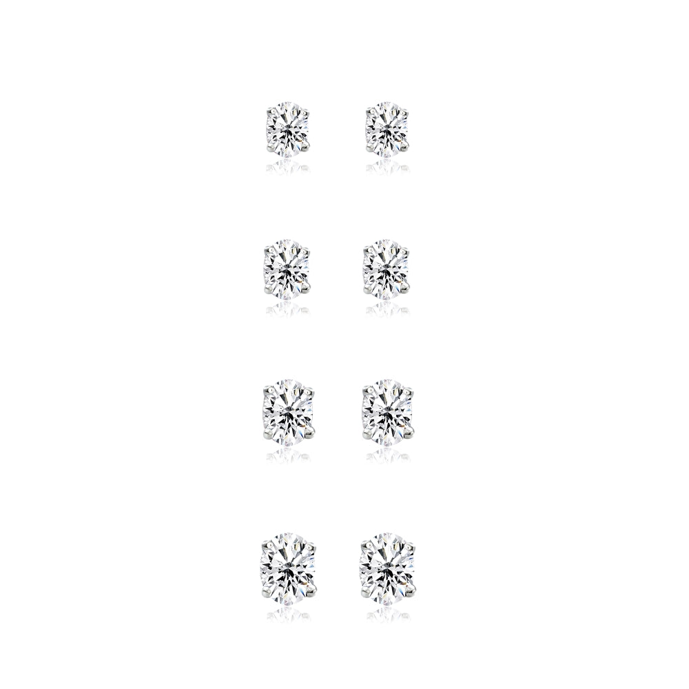 4-Pair Set Sterling Silver Cubic Zirconia Oval Stud Earrings, 5X3mm 6x4mm 7x5mm 8x6mm-2