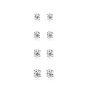4-Pair Set Sterling Silver Cubic Zirconia Oval Stud Earrings, 5X3mm 6x4mm 7x5mm 8x6mm