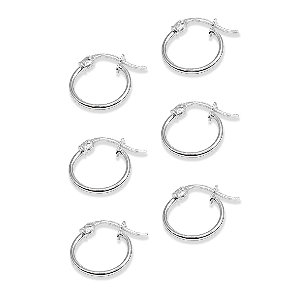 3 Pair Set Sterling Silver Tiny Small 12mm High Polished Round Thin Lightweight Unisex Hoop Earrings-2