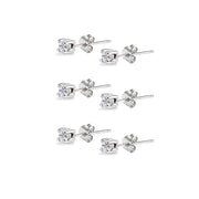 3-Pair Set Sterling Silver White Topaz 2.5mm Round Stud Earrings
