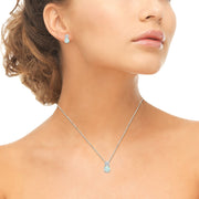 Sterling Silver White Topaz & Created Opal Double Round Stud Earrings & Necklace Set
