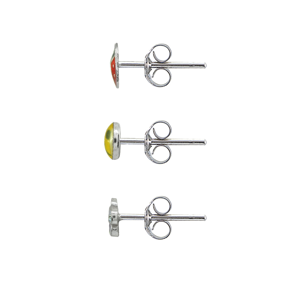 Sterling Silver Enamel Red Beetle Lady Bug, Yellow Smiley Face and Purple Flower 3 Pair Stud Earrings Box Set-2