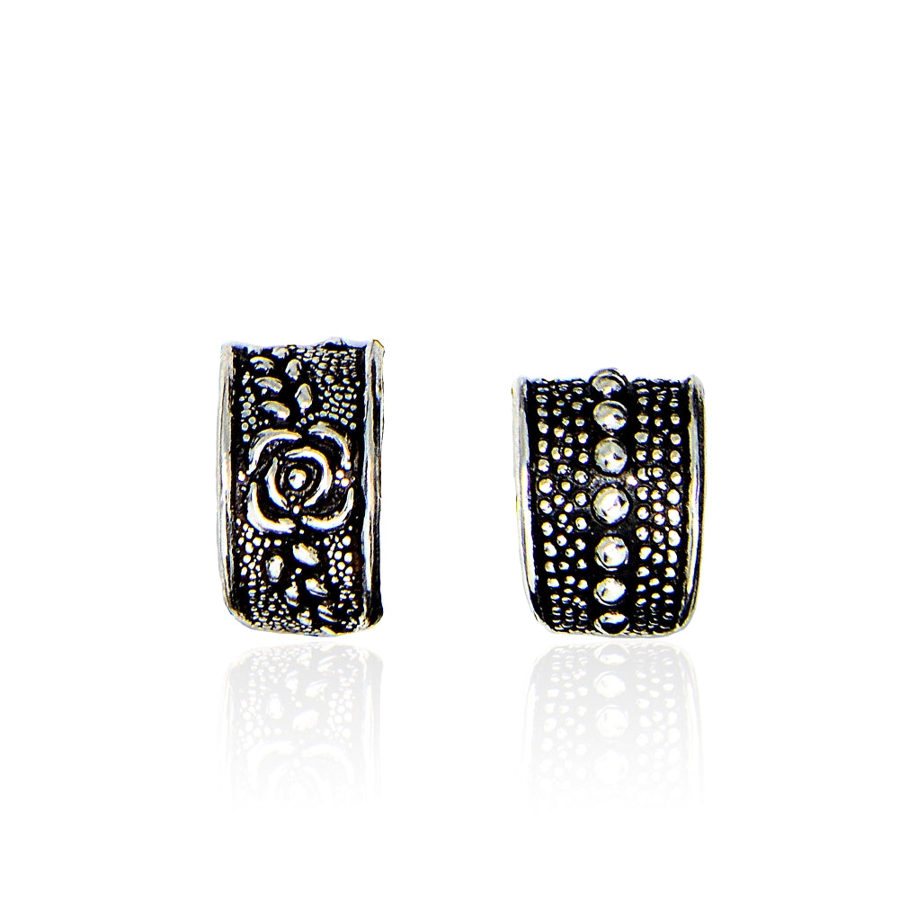 Sterling Silver Oxidized Rose Flower Tail Non-Piercing Helix Cartilage Two Earring Cuffs Set