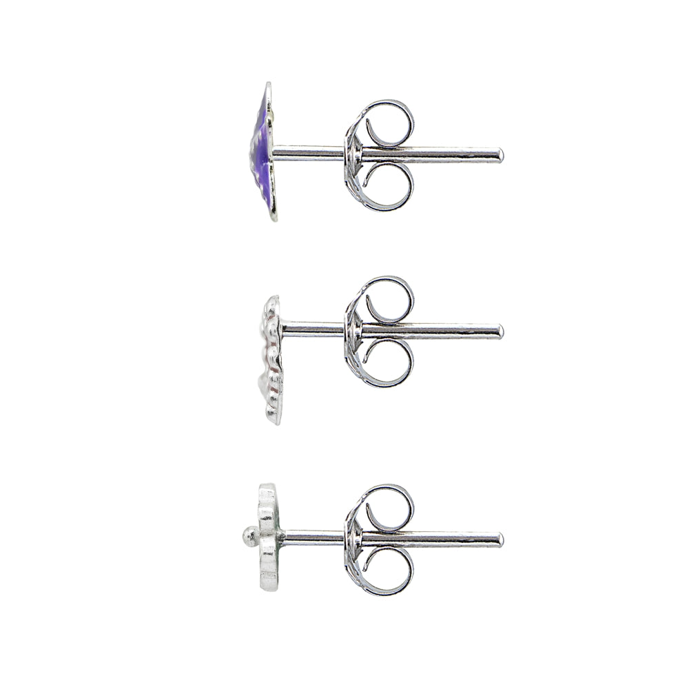 Sterling Silver Enamel Purple Starfish, Red Heart and Green Four Leaf Clover 3 Pair Stud Earrings Box Set-2
