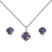 Sterling Silver Created Alexandrite 6mm Round Solitaire Stud Earrings & Pendant Necklace Set