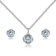 Sterling Silver Cubic Zirconia 6mm Round Solitaire Stud Earrings & Pendant Necklace Set