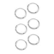 3 Pair Set Sterling Silver Diamond-Cut Tiny Small Endless 12mm Thin Round Unisex Hoop Earrings