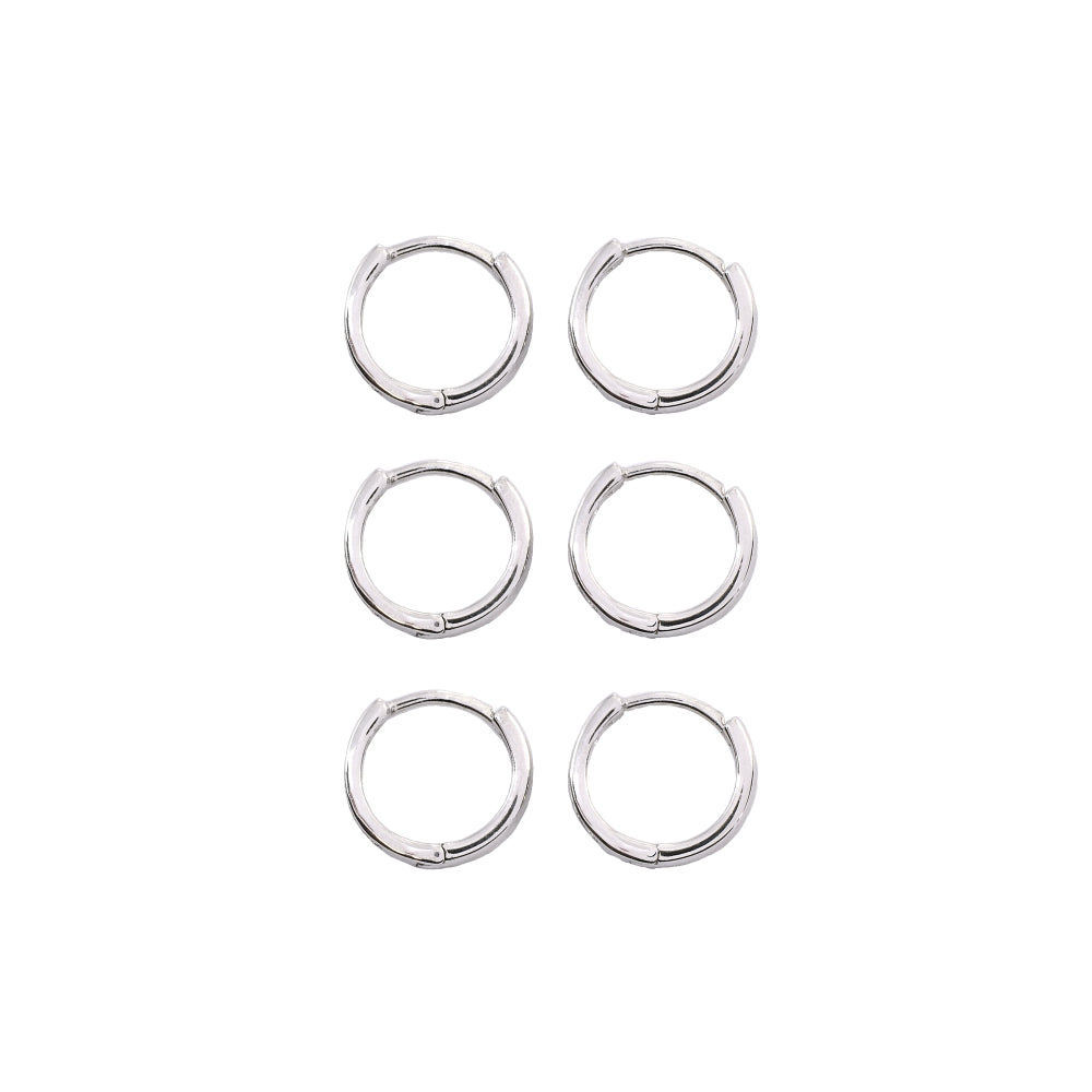 3 Pair Set Sterling Silver Tiny Small 13mm Channel-set Cubic Zirconia Round Huggie Hoop Earrings-2