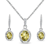 Sterling Silver Citrine & Cubic Zirconia Oval Love Knot Leverback Earrings & Pendant Necklace Set