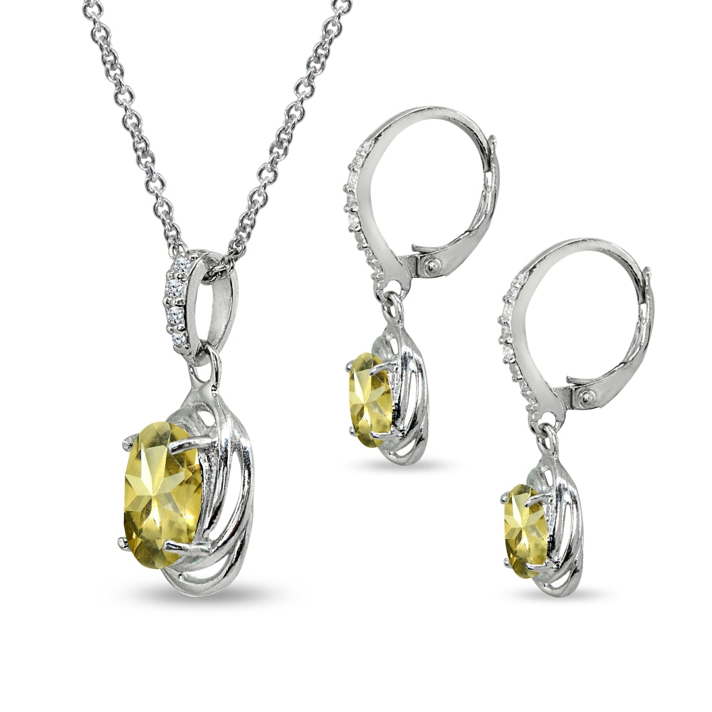 Sterling Silver Citrine & Cubic Zirconia Oval Love Knot Leverback Earrings & Pendant Necklace Set-2