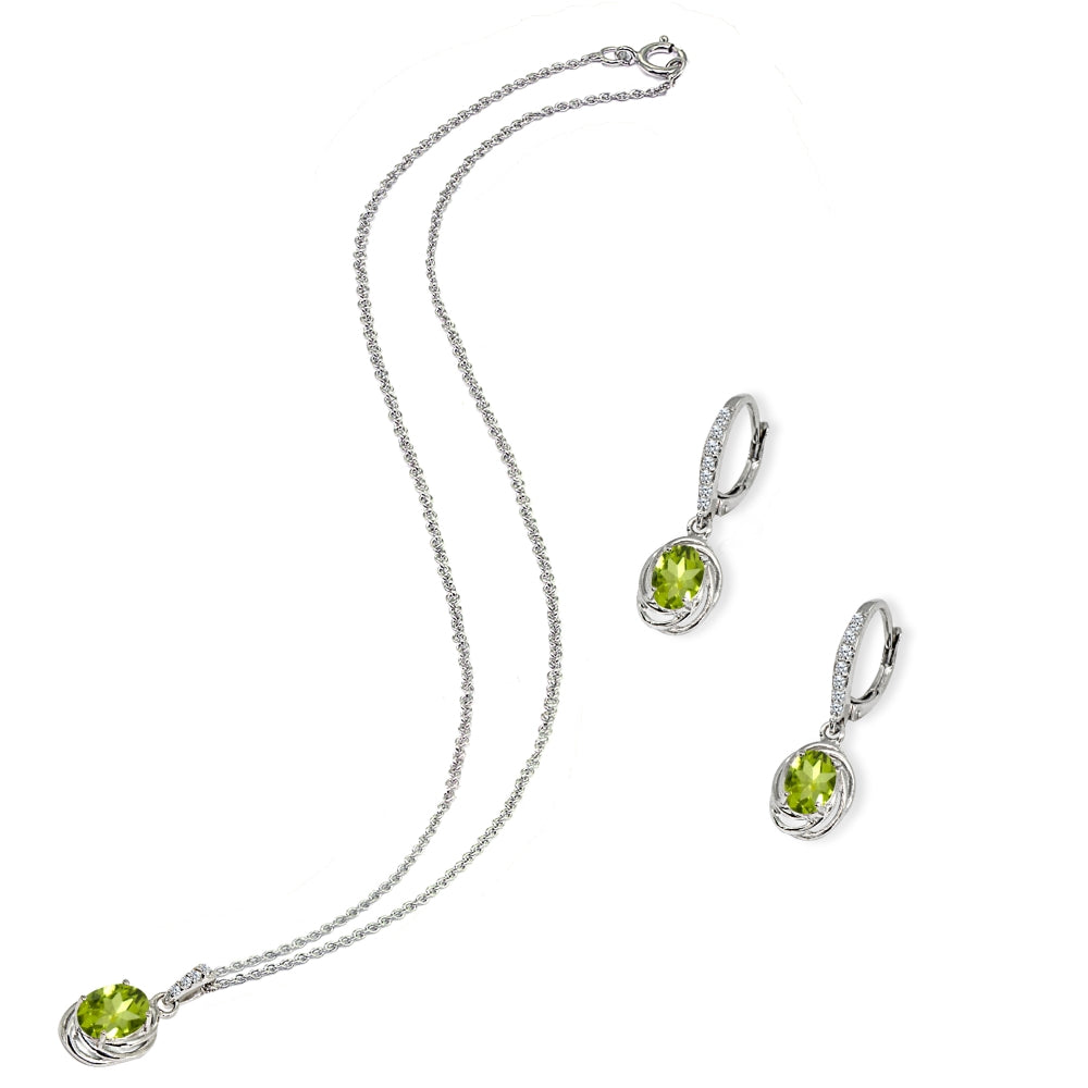 Sterling Silver Peridot & Cubic Zirconia Oval Love Knot Leverback Earrings & Pendant Necklace Set-3
