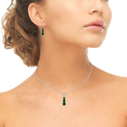Sterling Silver Simulated Emerald 3-Stone Journey Pendant Necklace & Dangle Leverback Earrings Set