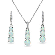 Sterling Silver Created White Opal 3-Stone Journey Pendant Necklace & Dangle Leverback Earrings Set
