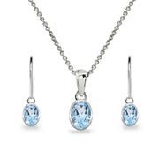 Sterling Silver Blue Topaz Oval-Cut Bezel-Set Pendant Necklace & Dangle Leverback Earrings Set