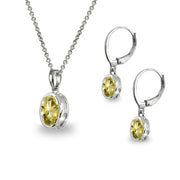Sterling Silver Citrine Oval-Cut Bezel-Set Pendant Necklace & Dangle Leverback Earrings Set