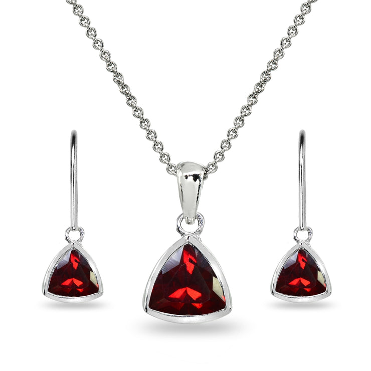 Sterling Silver Created Ruby Trillion Bezel-Set Pendant Necklace & Dangle Leverback Earrings Set