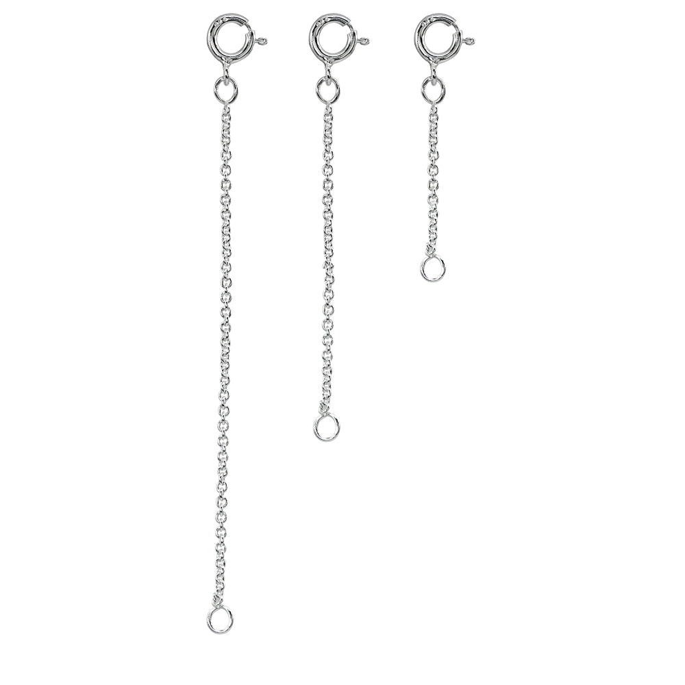 3 Pack Sterling Silver Thin Rolo Chain Extenders for Pendant Necklace Bracelet Anklet, 2" 3" and 4"