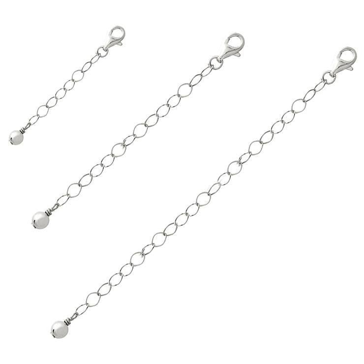 3 Pack Sterling Silver Thin Rolo Chain Extenders for Pendant Necklace Bracelet Anklet, 2" 3" and 4"