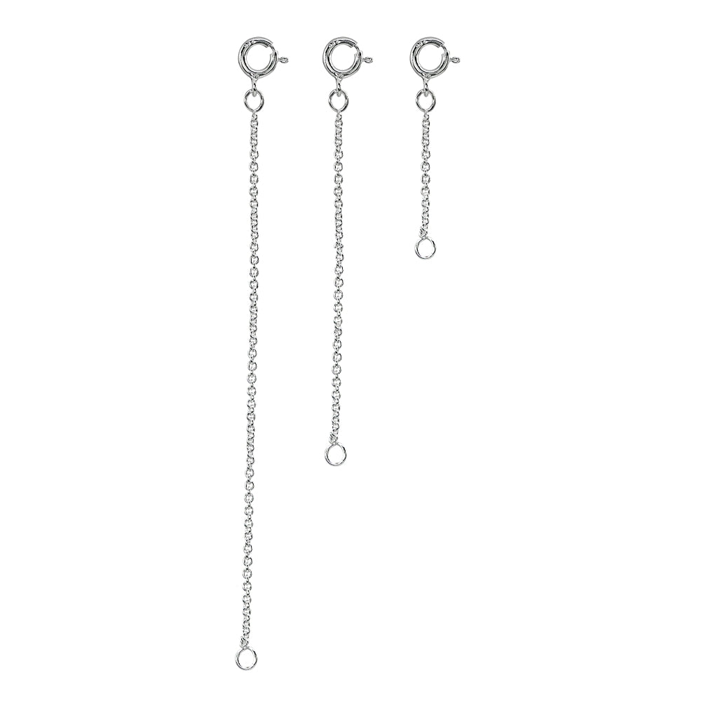3 Pack Sterling Silver Thin Rolo Chain Extenders for Pendant Necklace Bracelet Anklet, 2" 4" and 6"