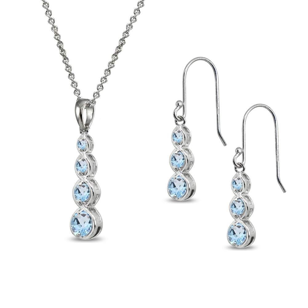 Sterling Silver Blue Topaz Round Three Stone Journey Infinity Dangle Earrings & Pendant Necklace Set-2