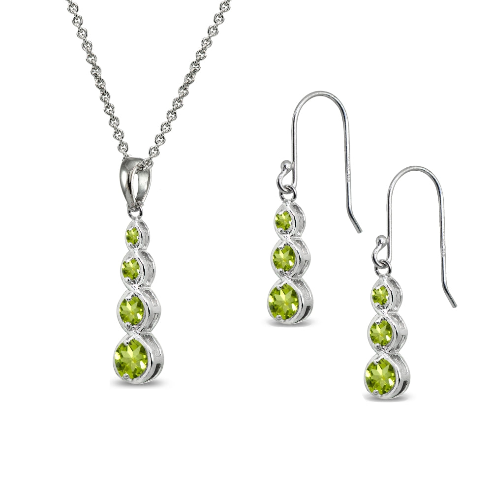 Sterling Silver Peridot Round Three Stone Journey Infinity Dangle Earrings & Pendant Necklace Set-2