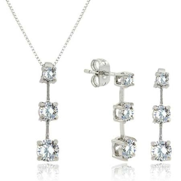 Past Present Future Created Diamond CZ Pendant/Earring Silver Jewelry set - Perfect Bridesmaid Gift !