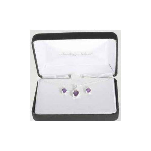 Sterling Silver Amethyst CZ Pendant & Stud Earring Jewelry Set