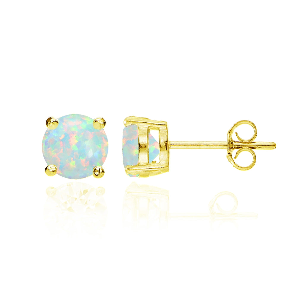 Yellow Gold Flashed Sterling Silver Created White Opal Round Solitaire Necklace and Stud Earrings Set-2