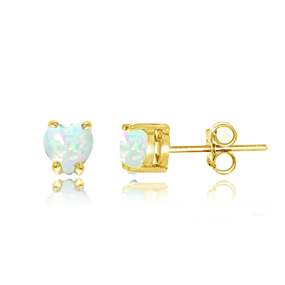 Yellow Gold Flashed Sterling Silver Created White Opal Heart Solitaire Necklace and Stud Earrings Set-2