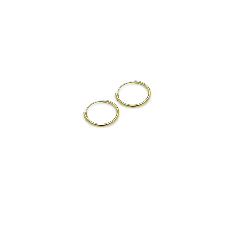 Gold Tone over Sterling Silver Set of Two Endless Hoop Earrings, 10mm