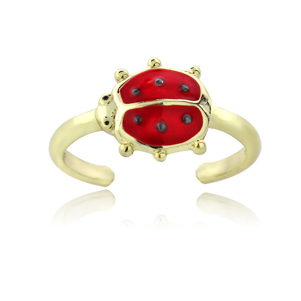Gold Tone over Sterling Silver Enamel Ladybug Anklet and Toe Ring Set-2