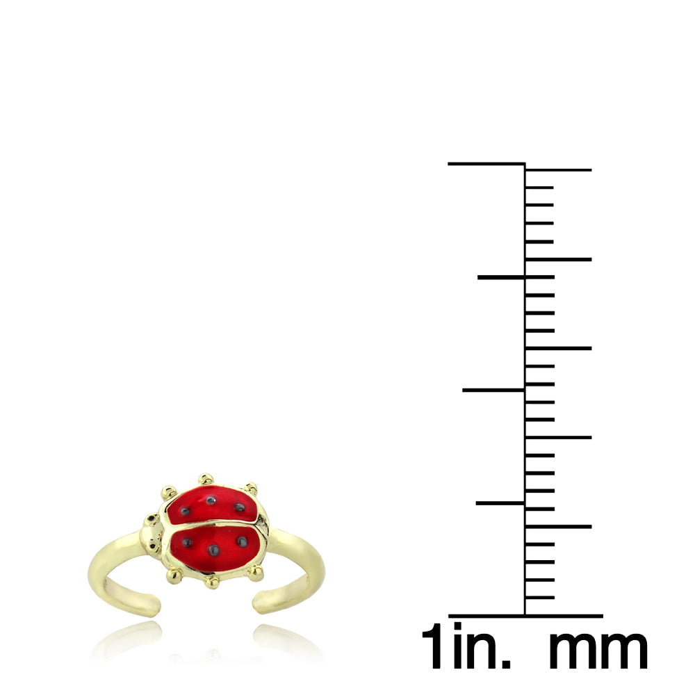 Gold Tone over Sterling Silver Enamel Ladybug Anklet and Toe Ring Set-3