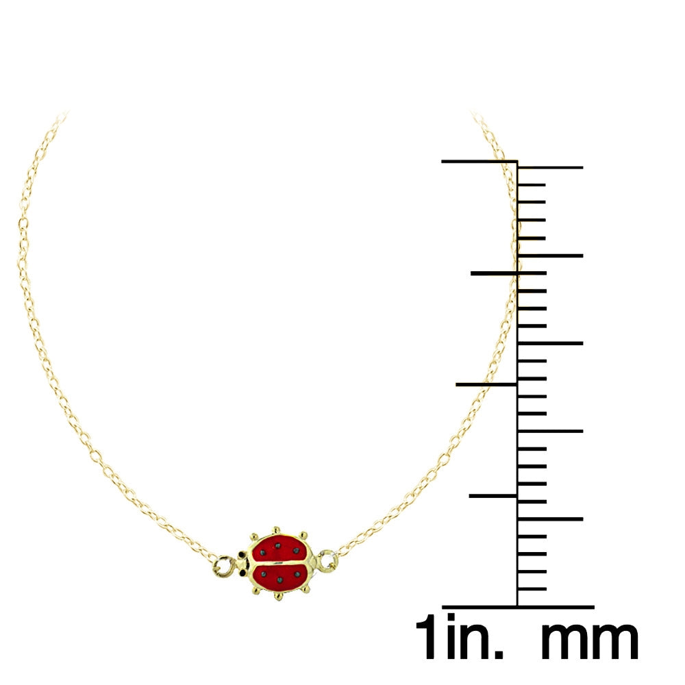Gold Tone over Sterling Silver Enamel Ladybug Anklet and Toe Ring Set-5