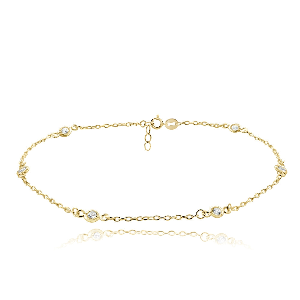 Gold Tone over Sterling Silver Cubic Zirconia Anklet and Toe Ring Set-3