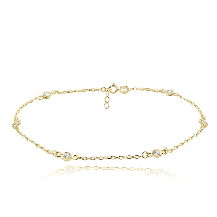Gold Tone over Sterling Silver Cubic Zirconia Anklet and Toe Ring Set