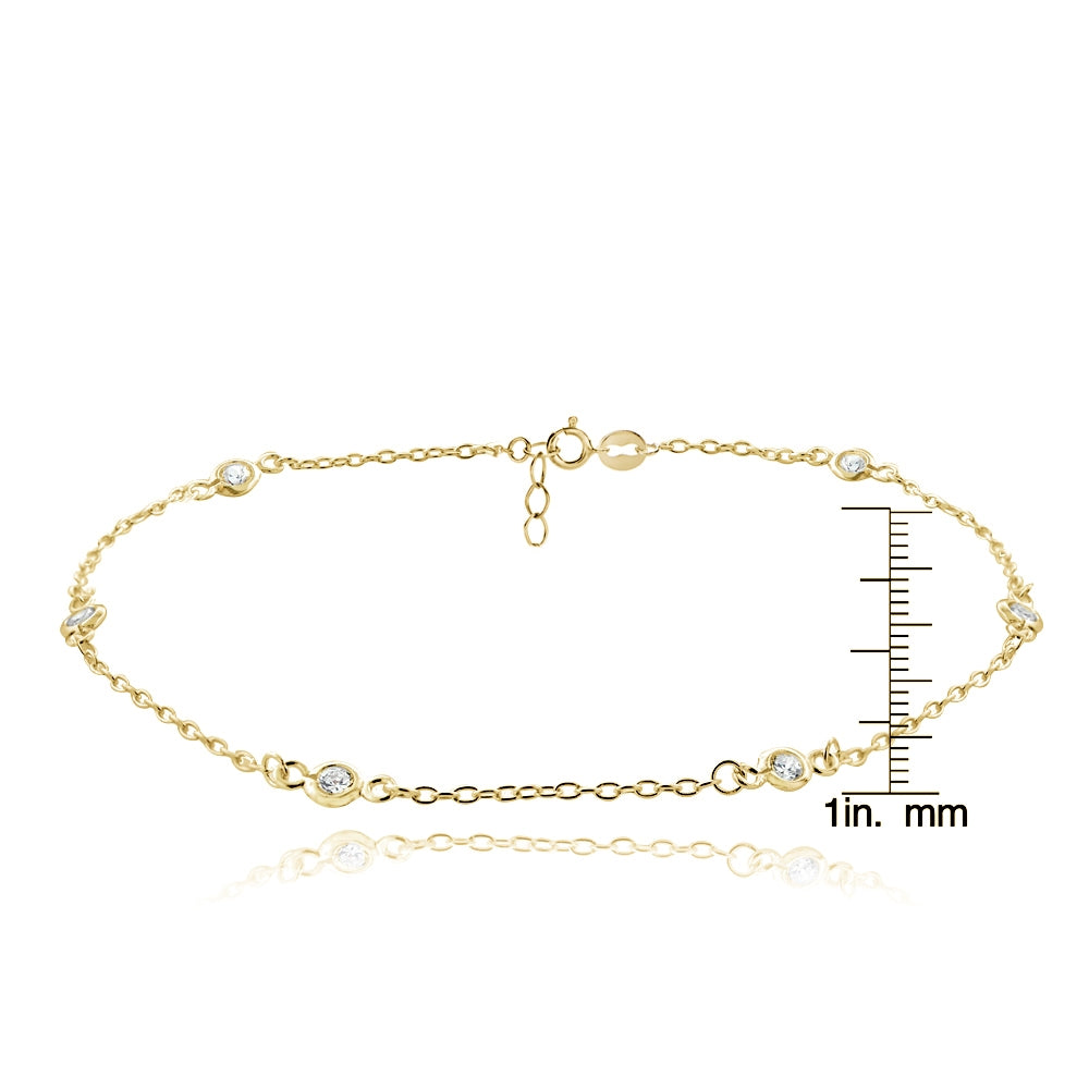 Gold Tone over Sterling Silver Cubic Zirconia Anklet and Toe Ring Set-6