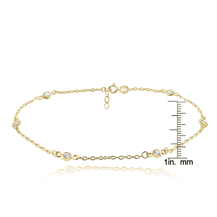 Gold Tone over Sterling Silver Cubic Zirconia Anklet and Toe Ring Set