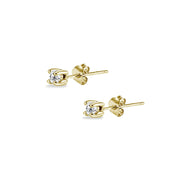 Yellow Gold Flashed Sterling Silver Cubic Zirconia set of 3 Round 2mm Stud Earrings