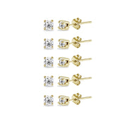 Yellow Gold Flashed Sterling Silver Cubic Zirconia set of 5 Round 2mm Stud Earrings