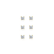 3-Pair Set Yellow Gold Flashed Sterling Silver Cubic Zirconia 5mm Round Stud Earrings