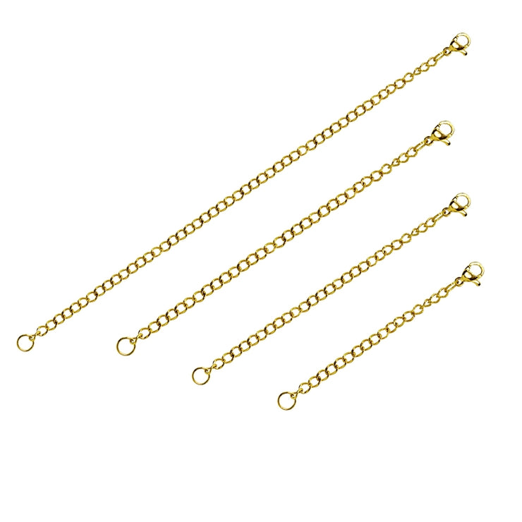 Set of 4 Gold Flash Stainless Steel Chain Link Extenders for Pendant Necklace Bracelet Anklet (2-6 Inches)