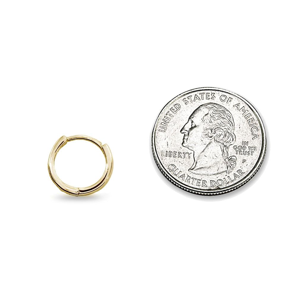 2 Pair Set Gold Flash Sterling Silver Tiny Small 13mm Channel-set Cubic Zirconia Round Huggie Hoop Earrings-3