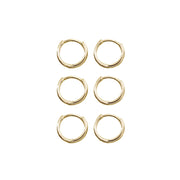 3 Pair Set Gold Flash Sterling Silver Tiny Small 13mm Channel-set Cubic Zirconia Round Huggie Hoop Earrings