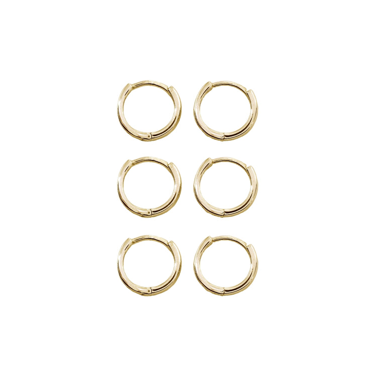 3 Pair Set Gold Flash Sterling Silver Tiny Small 13mm Channel-set Cubic Zirconia Round Huggie Hoop Earrings