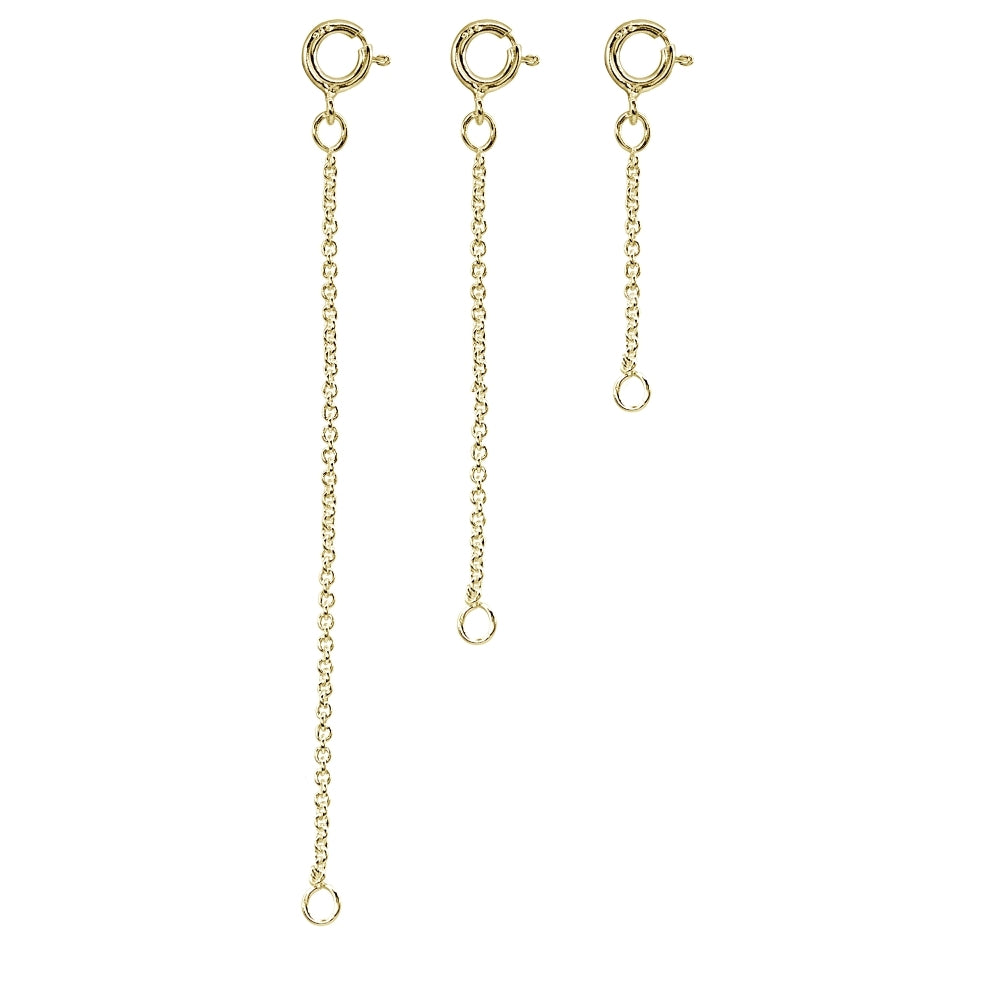 3 Pack Gold Flash Sterling Silver Rolo Chain Extenders for Pendant Necklace Bracelet Anklet, 2" 3" and 4"