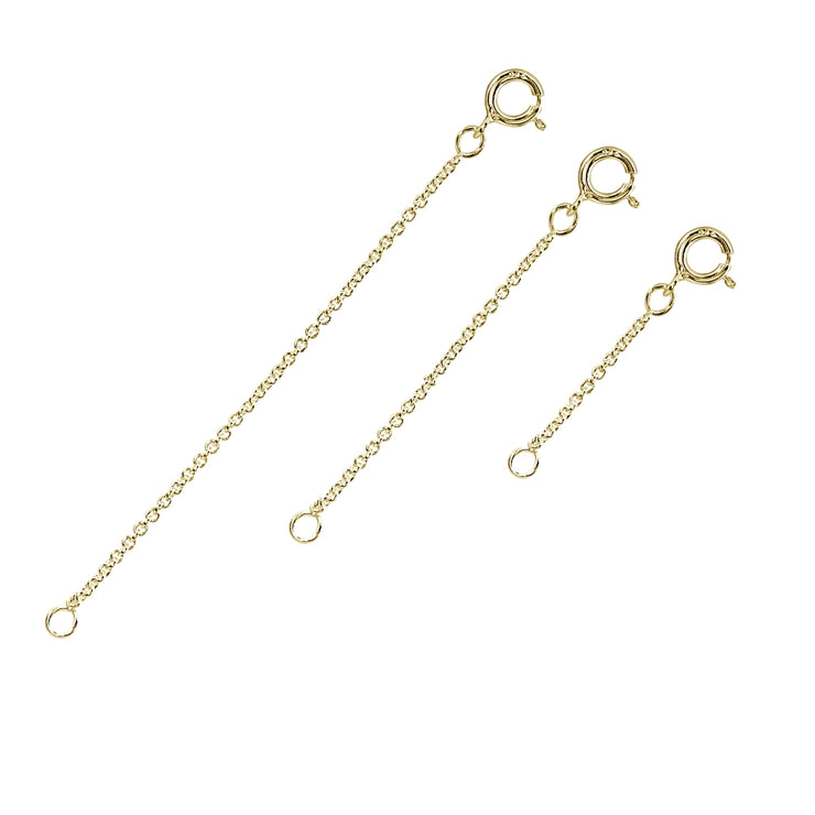 3 Pack Gold Flash Sterling Silver Rolo Chain Extenders for Pendant Necklace Bracelet Anklet, 2" 3" and 4"
