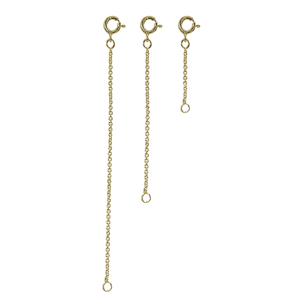 3 Pack Gold Flash Sterling Silver Rolo Chain Extenders for Pendant Necklace Bracelet Anklet, 2" 4" and 6"
